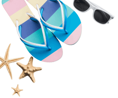 Flip-flops, sunglasses, starfish on a beach vibe.